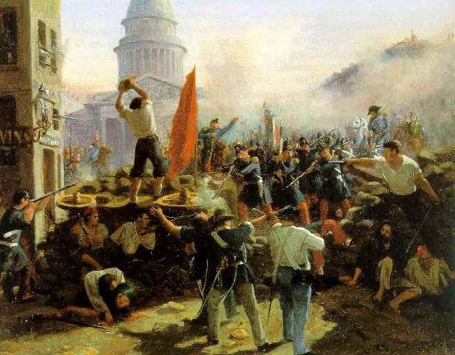 Horace Vernet Painting of a barricade on Rue Soufflot